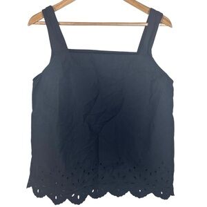 Loft Outlet Navy Blue Square Neckline Eyelet Tank Size Large